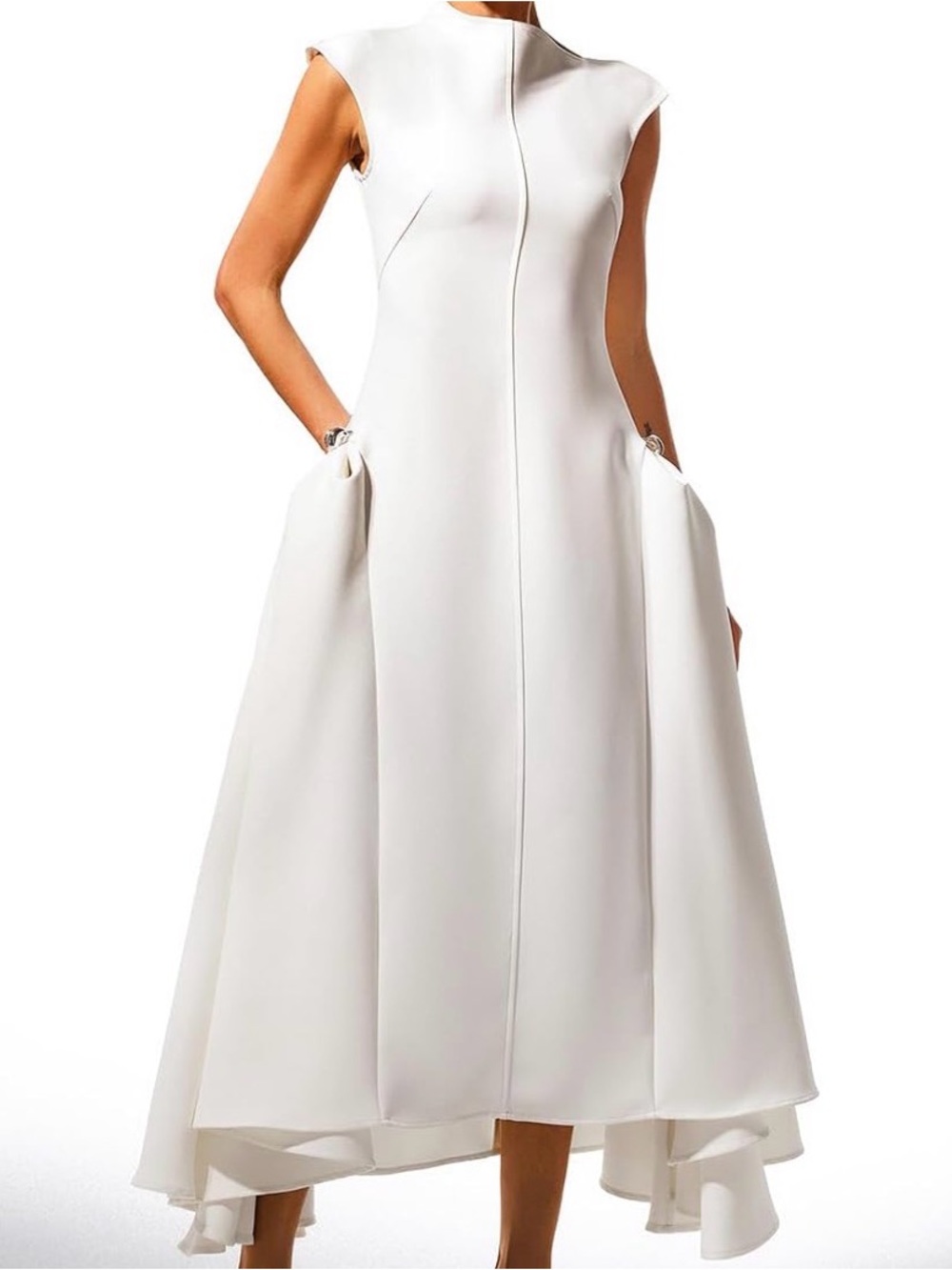 Bella Barnett Elegant White Sleeveless A-Line Midi Dress